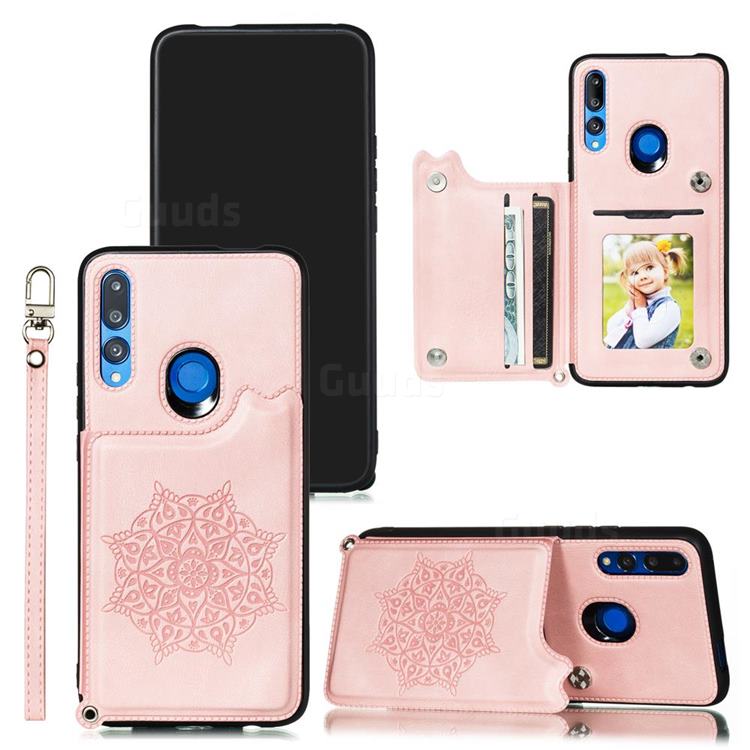Luxury Mandala Multi-function Magnetic Card Slots Stand Leather Back Cover for Huawei P Smart Z (2019) - Rose Gold