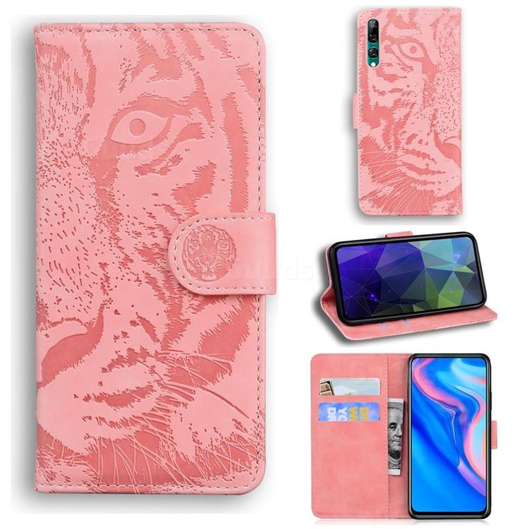 Intricate Embossing Tiger Face Leather Wallet Case for Huawei P Smart Z (2019) - Pink