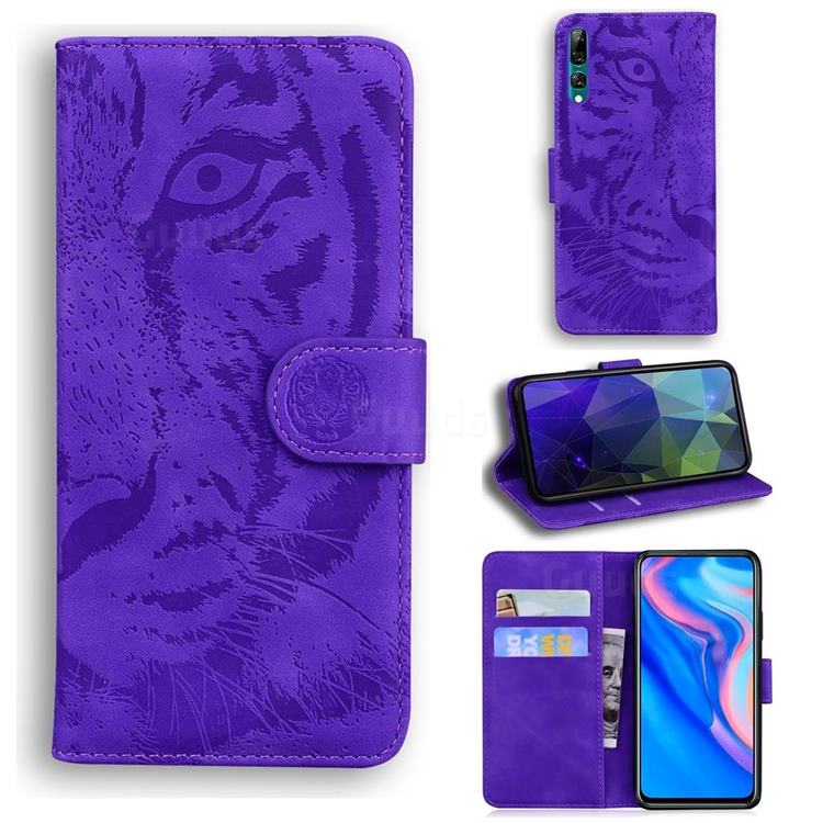 Intricate Embossing Tiger Face Leather Wallet Case for Huawei P Smart Z (2019) - Purple