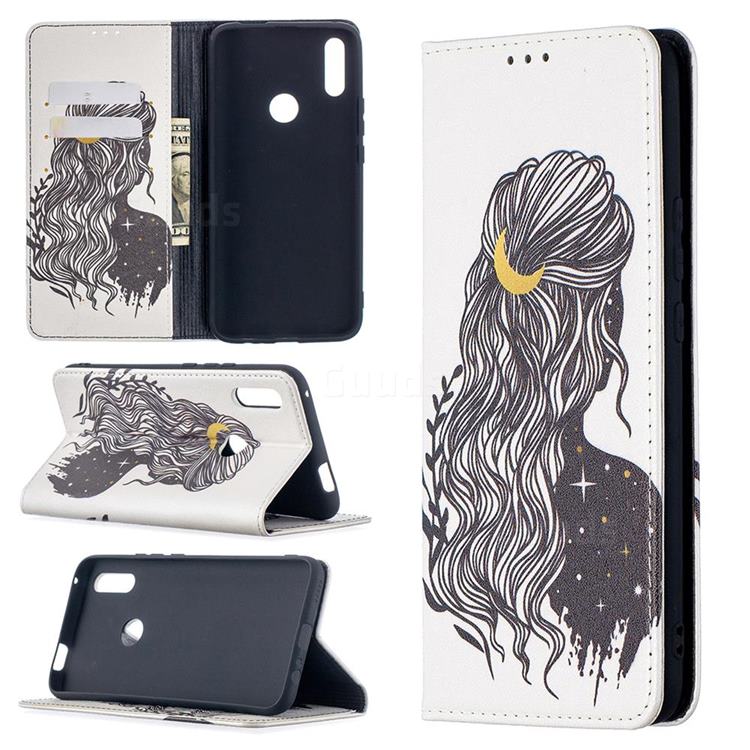 Girl with Long Hair Slim Magnetic Attraction Wallet Flip Cover for Huawei P Smart Z (2019)