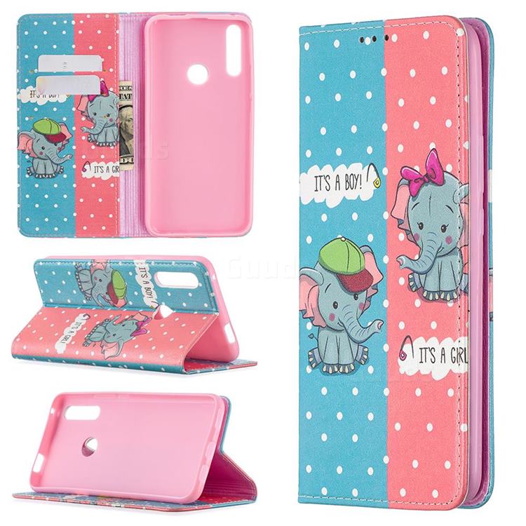 Elephant Boy and Girl Slim Magnetic Attraction Wallet Flip Cover for Huawei P Smart Z (2019)