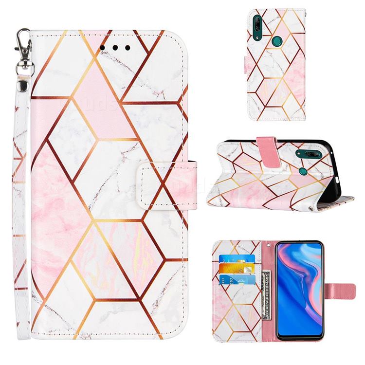 Pink White Stitching Color Marble Leather Wallet Case for Huawei P Smart Z (2019)