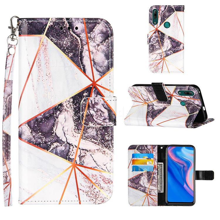 Black and White Stitching Color Marble Leather Wallet Case for Huawei P Smart Z (2019)