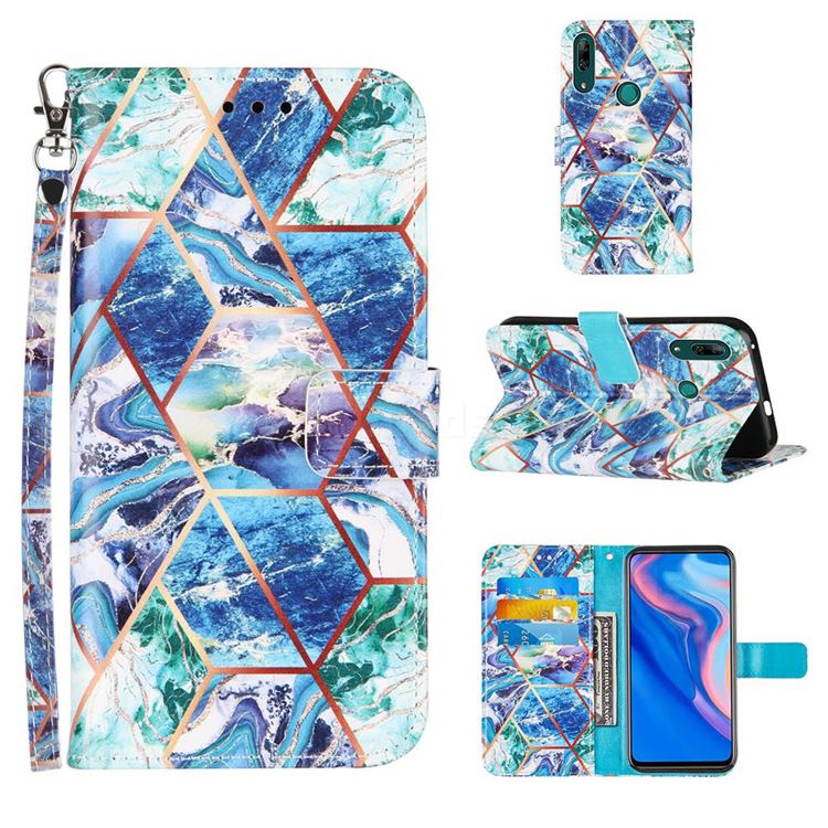 Green and Blue Stitching Color Marble Leather Wallet Case for Huawei P Smart Z (2019)