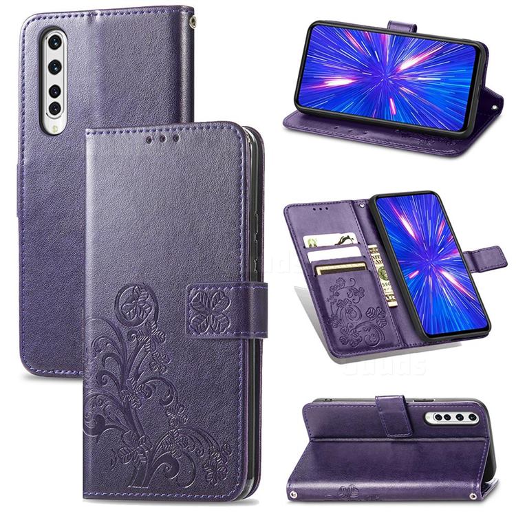 Embossing Imprint Four-Leaf Clover Leather Wallet Case for Rakuten Big - Purple