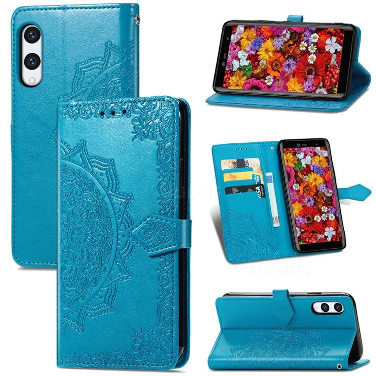 Embossing Imprint Mandala Flower Leather Wallet Case for Rakuten Hand - Blue