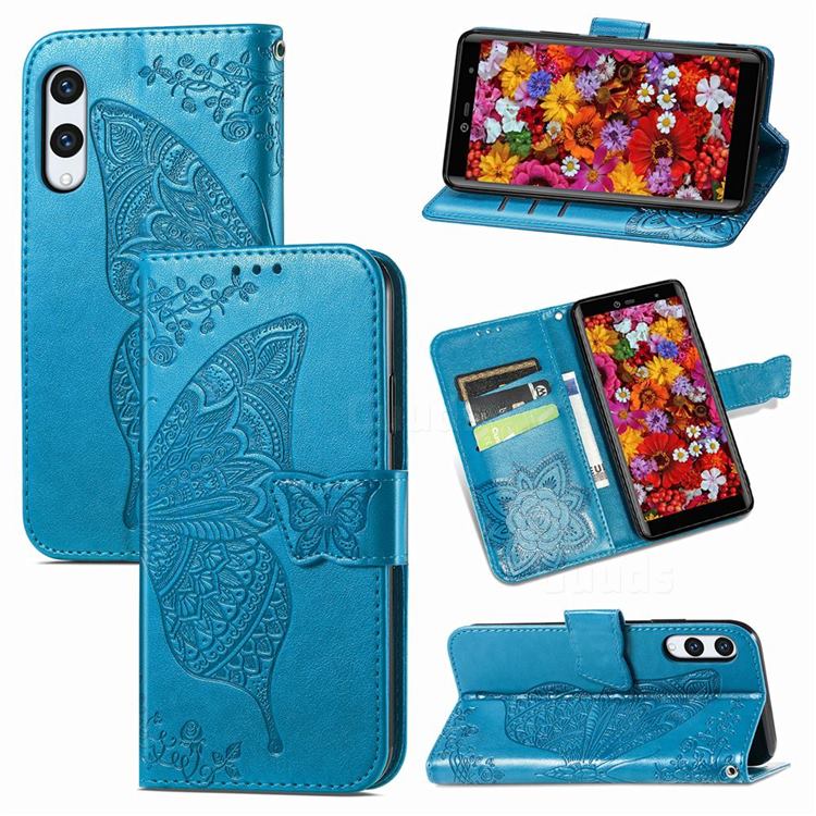 Embossing Mandala Flower Butterfly Leather Wallet Case for Rakuten Hand - Blue