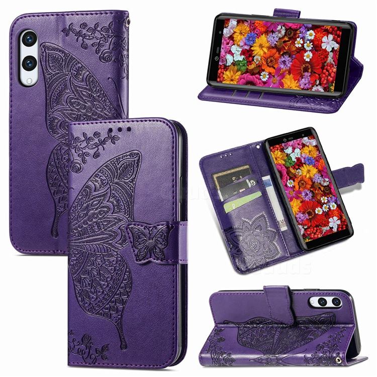 Embossing Mandala Flower Butterfly Leather Wallet Case for Rakuten Hand - Dark Purple