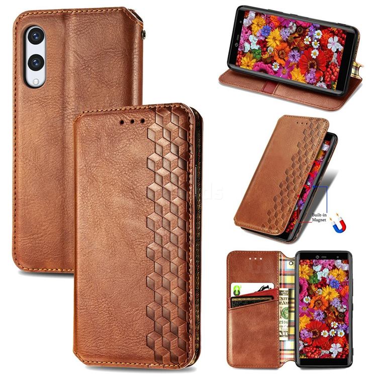 Ultra Slim Fashion Business Card Magnetic Automatic Suction Leather Flip Cover for Rakuten Hand - Brown