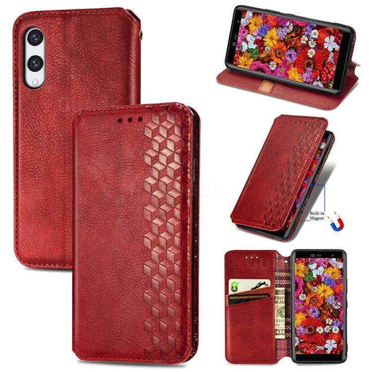 Ultra Slim Fashion Business Card Magnetic Automatic Suction Leather Flip Cover for Rakuten Hand - Red