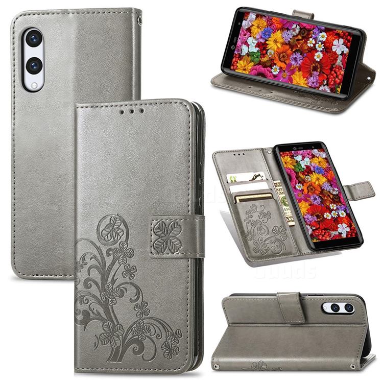 Embossing Imprint Four-Leaf Clover Leather Wallet Case for Rakuten Hand - Grey