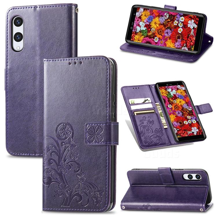 Embossing Imprint Four-Leaf Clover Leather Wallet Case for Rakuten Hand - Purple