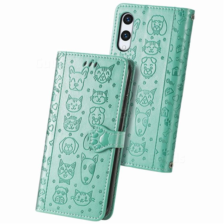 Embossing Dog Paw Kitten and Puppy Leather Wallet Case for Rakuten Hand - Green