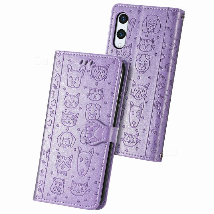 Embossing Dog Paw Kitten and Puppy Leather Wallet Case for Rakuten Hand - Purple