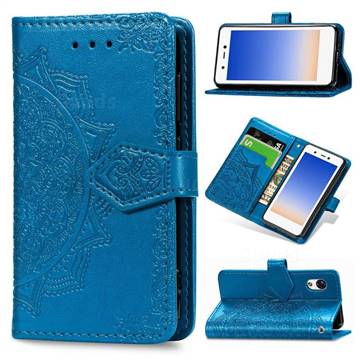 Embossing Imprint Mandala Flower Leather Wallet Case for Rakuten Mini - Blue