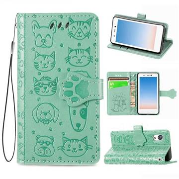 Embossing Dog Paw Kitten and Puppy Leather Wallet Case for Rakuten Mini - Green