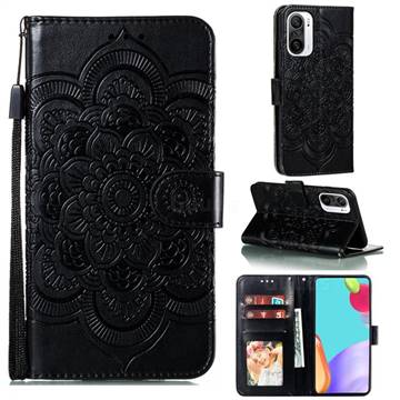Intricate Embossing Datura Solar Leather Wallet Case for Xiaomi Redmi K40 / K40 Pro - Black