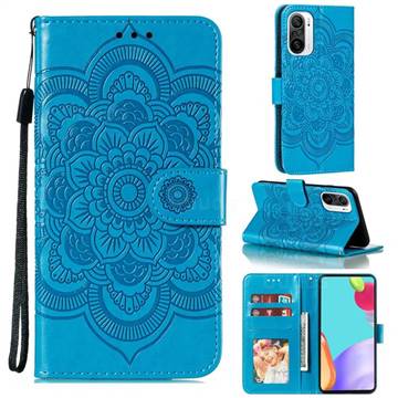 Intricate Embossing Datura Solar Leather Wallet Case for Xiaomi Redmi K40 / K40 Pro - Blue