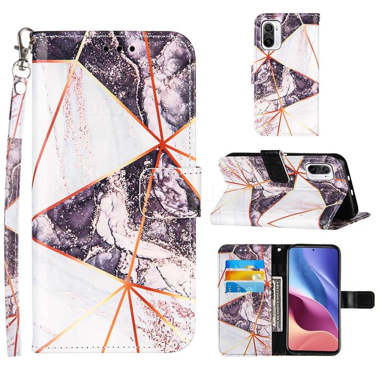 Black and White Stitching Color Marble Leather Wallet Case for Xiaomi Redmi K40 / K40 Pro