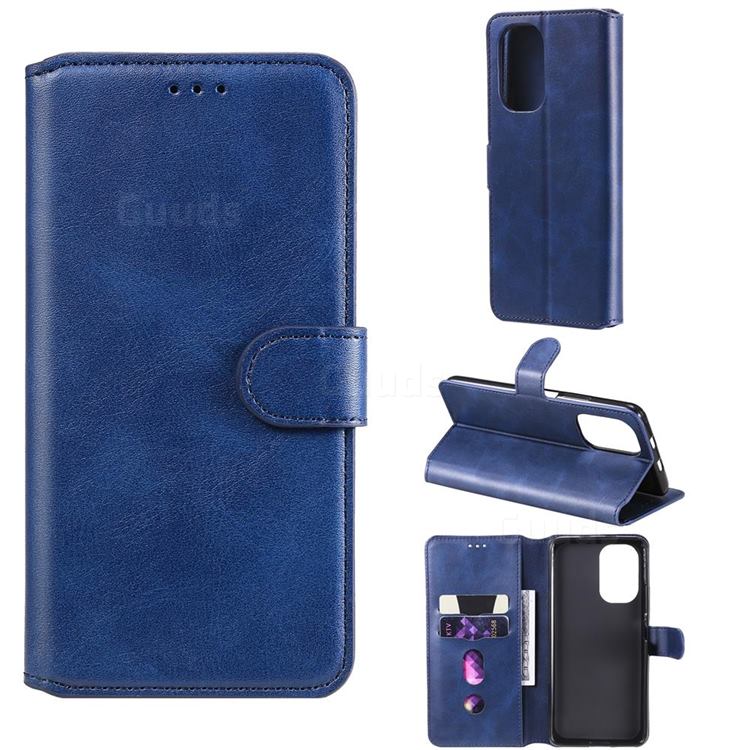 Retro Calf Matte Leather Wallet Phone Case for Xiaomi Redmi K40 / K40 Pro - Blue