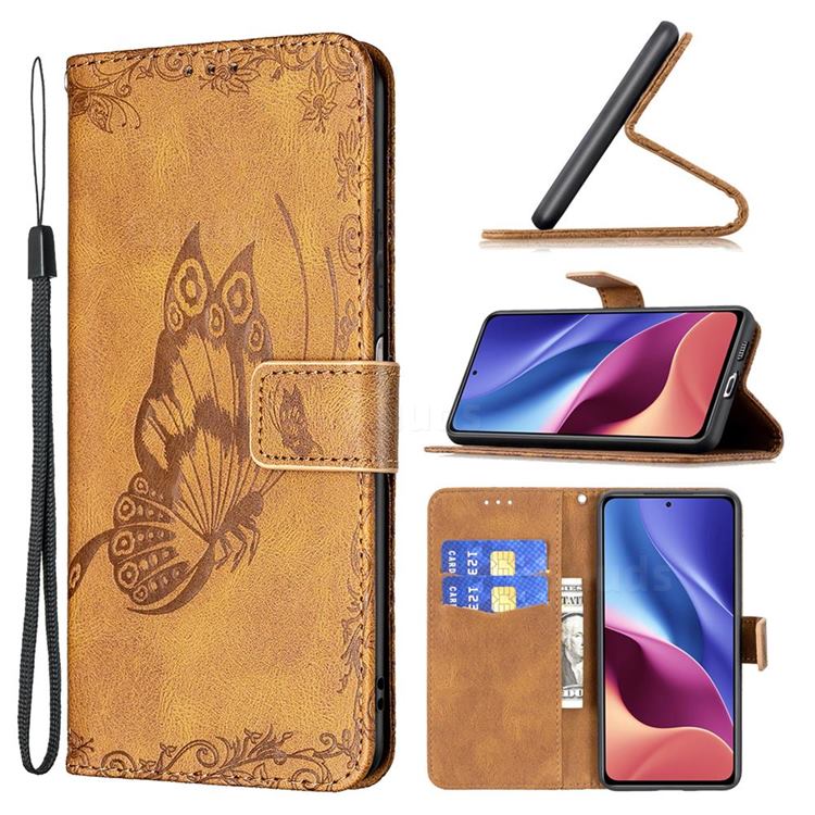 Binfen Color Imprint Vivid Butterfly Leather Wallet Case for Xiaomi Redmi K40 / K40 Pro - Brown