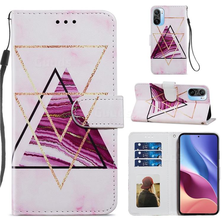 Three-color Marble Smooth Leather Phone Wallet Case for Xiaomi Redmi K40 / K40 Pro