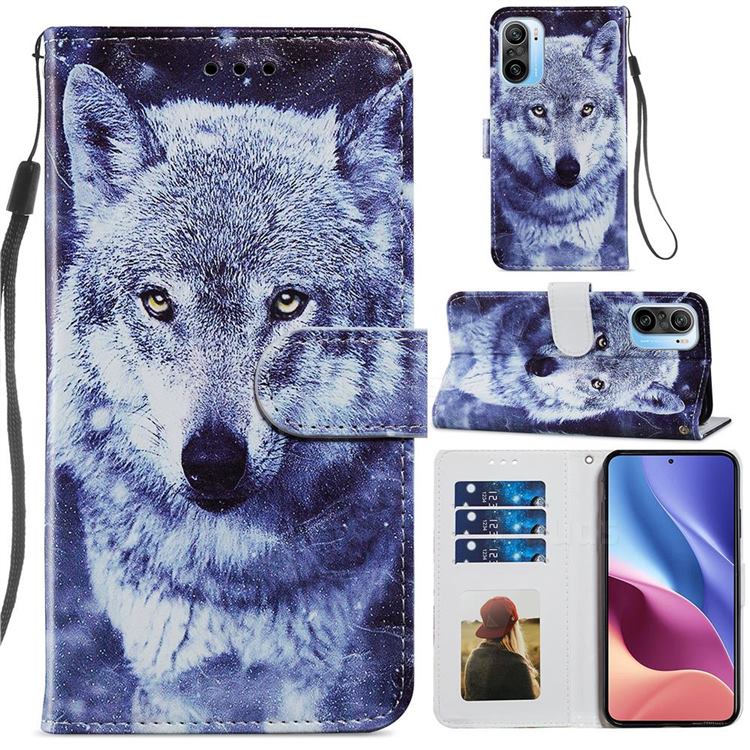 White Wolf Smooth Leather Phone Wallet Case for Xiaomi Redmi K40 / K40 Pro
