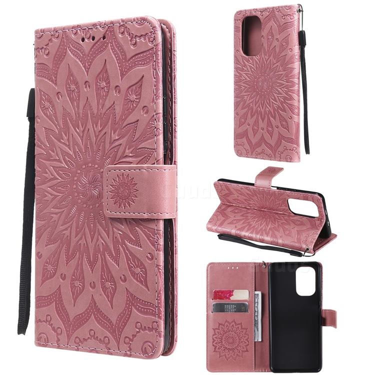 Embossing Sunflower Leather Wallet Case for Xiaomi Redmi K40 / K40 Pro - Pink