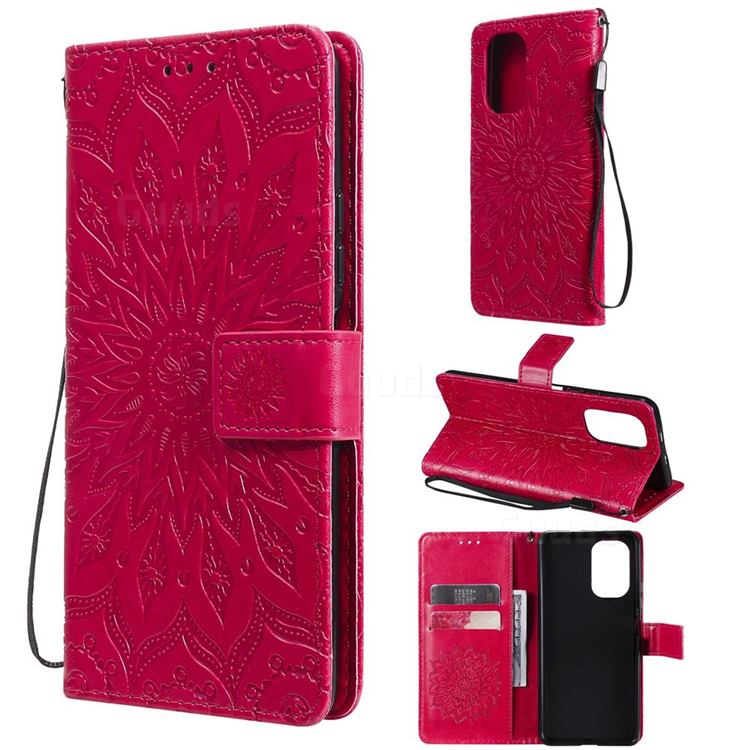 Embossing Sunflower Leather Wallet Case for Xiaomi Redmi K40 / K40 Pro - Red