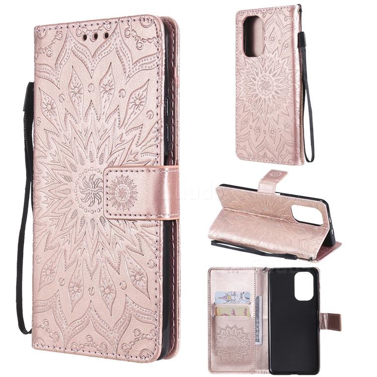 Embossing Sunflower Leather Wallet Case for Xiaomi Redmi K40 / K40 Pro - Rose Gold