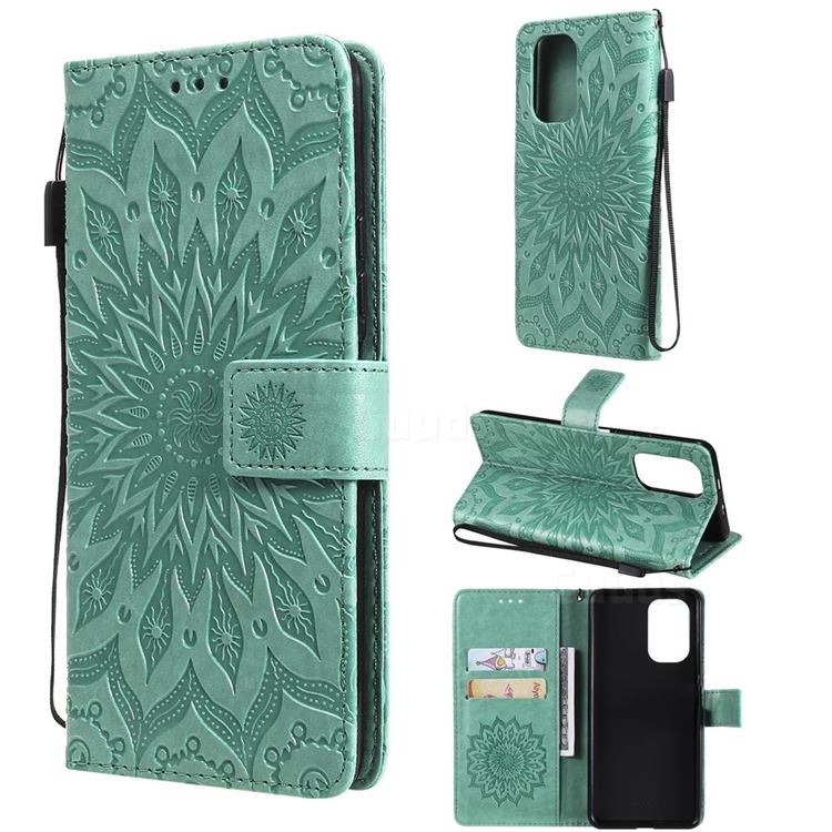 Embossing Sunflower Leather Wallet Case for Xiaomi Redmi K40 / K40 Pro - Green