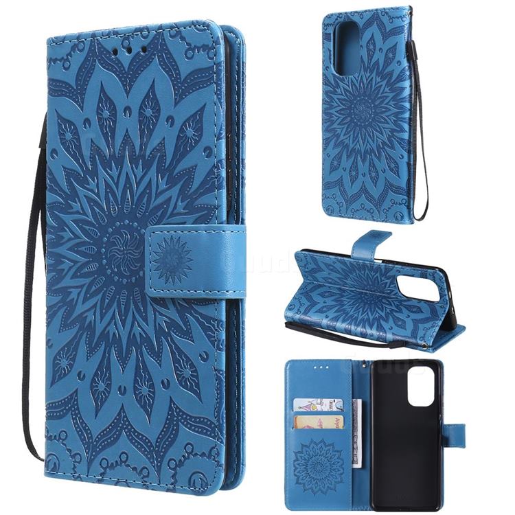 Embossing Sunflower Leather Wallet Case for Xiaomi Redmi K40 / K40 Pro - Blue