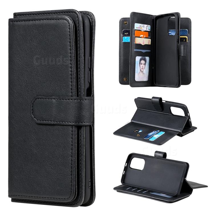 Multi-function Ten Card Slots and Photo Frame PU Leather Wallet Phone Case Cover for Xiaomi Redmi K40 / K40 Pro - Black