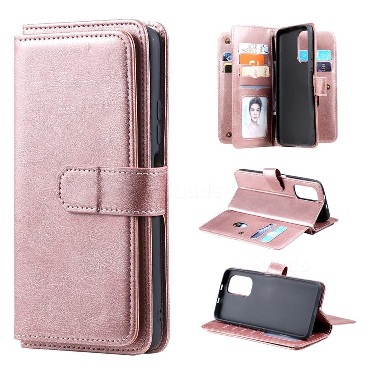 Multi-function Ten Card Slots and Photo Frame PU Leather Wallet Phone Case Cover for Xiaomi Redmi K40 / K40 Pro - Rose Gold