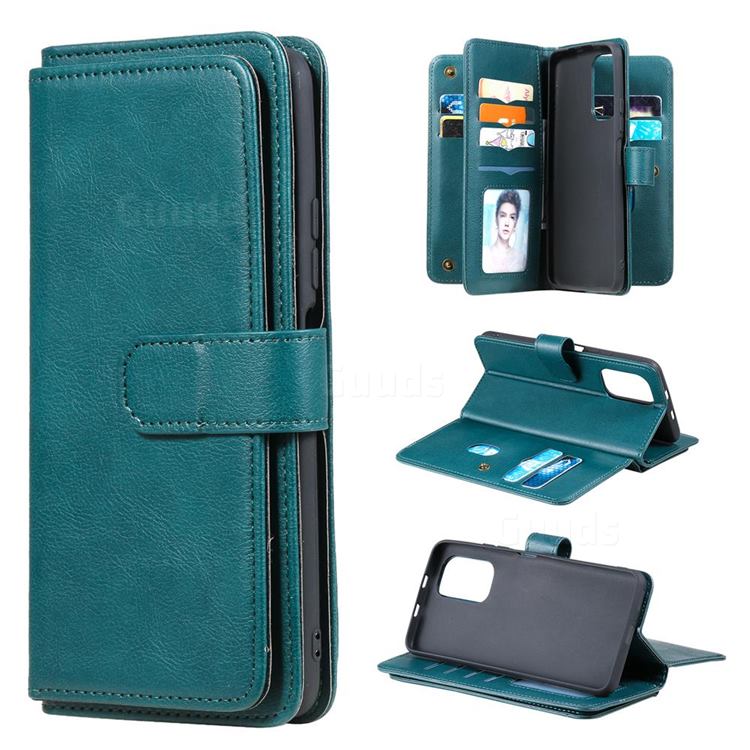 Multi-function Ten Card Slots and Photo Frame PU Leather Wallet Phone Case Cover for Xiaomi Redmi K40 / K40 Pro - Dark Green