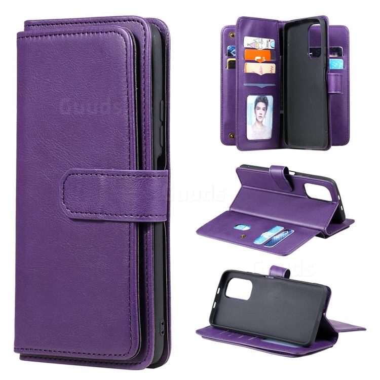 Multi-function Ten Card Slots and Photo Frame PU Leather Wallet Phone Case Cover for Xiaomi Redmi K40 / K40 Pro - Violet