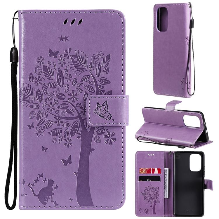 Embossing Butterfly Tree Leather Wallet Case for Xiaomi Redmi K40 / K40 Pro - Violet