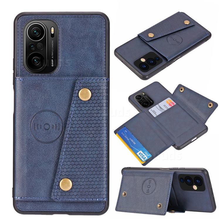 Retro Multifunction Card Slots Stand Leather Coated Phone Back Cover for Xiaomi Redmi K40 / K40 Pro - Blue