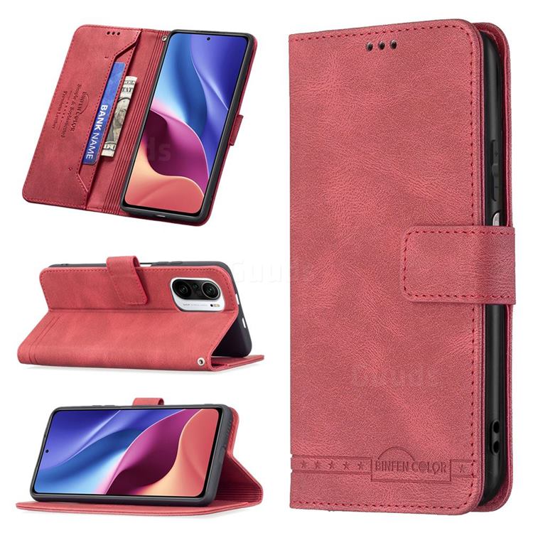 Binfen Color RFID Blocking Leather Wallet Case for Xiaomi Redmi K40 / K40 Pro - Red