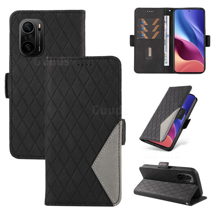 Grid Pattern Splicing Protective Wallet Case Cover for Xiaomi Redmi K40 / K40 Pro - Black