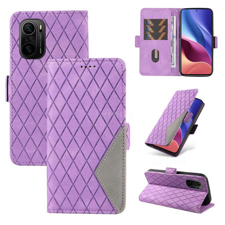 Grid Pattern Splicing Protective Wallet Case Cover for Xiaomi Redmi K40 / K40 Pro - Purple