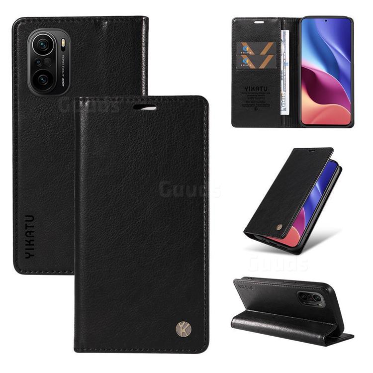 YIKATU Litchi Card Magnetic Automatic Suction Leather Flip Cover for Xiaomi Redmi K40 / K40 Pro - Black