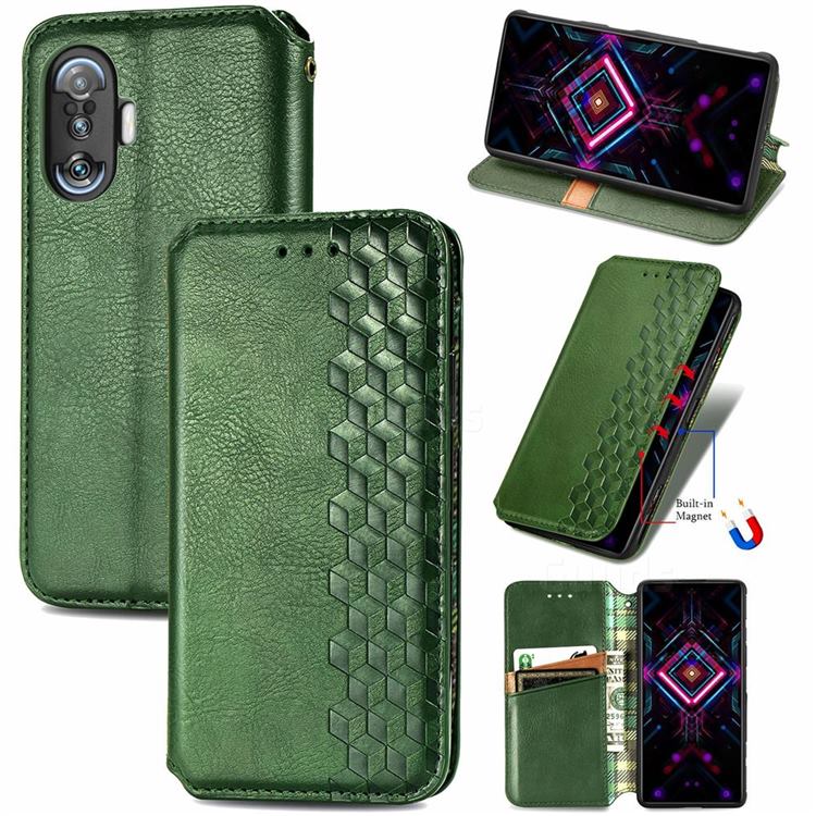 Ultra Slim Fashion Business Card Magnetic Automatic Suction Leather Flip Cover for Xiaomi Redmi K40 Gaming - Green