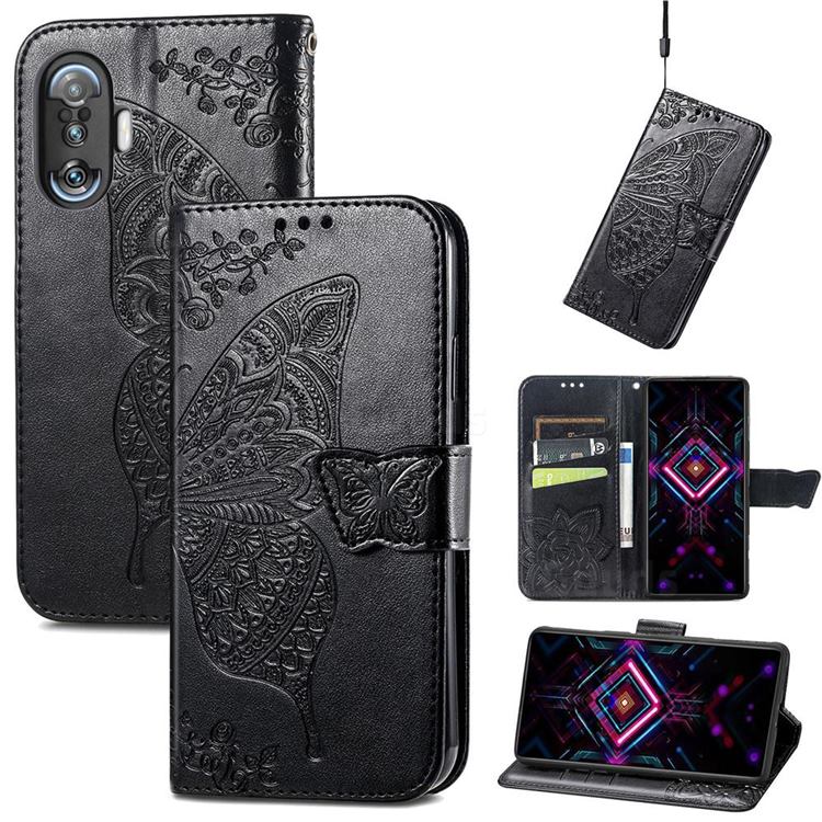 Embossing Mandala Flower Butterfly Leather Wallet Case for Xiaomi Redmi K40 Gaming - Black