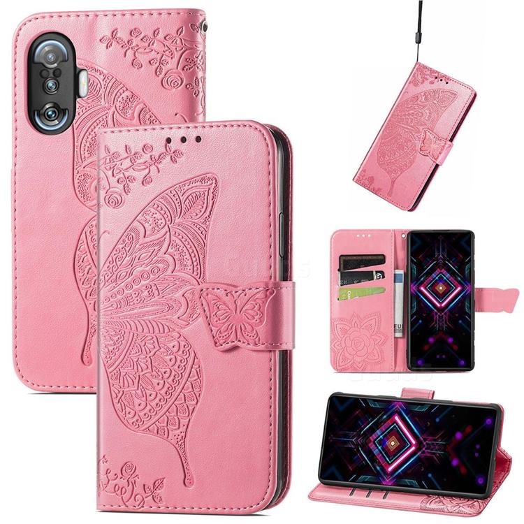 Embossing Mandala Flower Butterfly Leather Wallet Case for Xiaomi Redmi K40 Gaming - Pink
