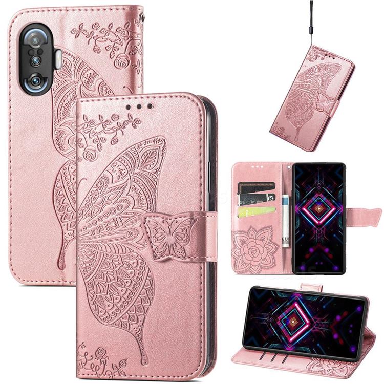 Embossing Mandala Flower Butterfly Leather Wallet Case for Xiaomi Redmi K40 Gaming - Rose Gold
