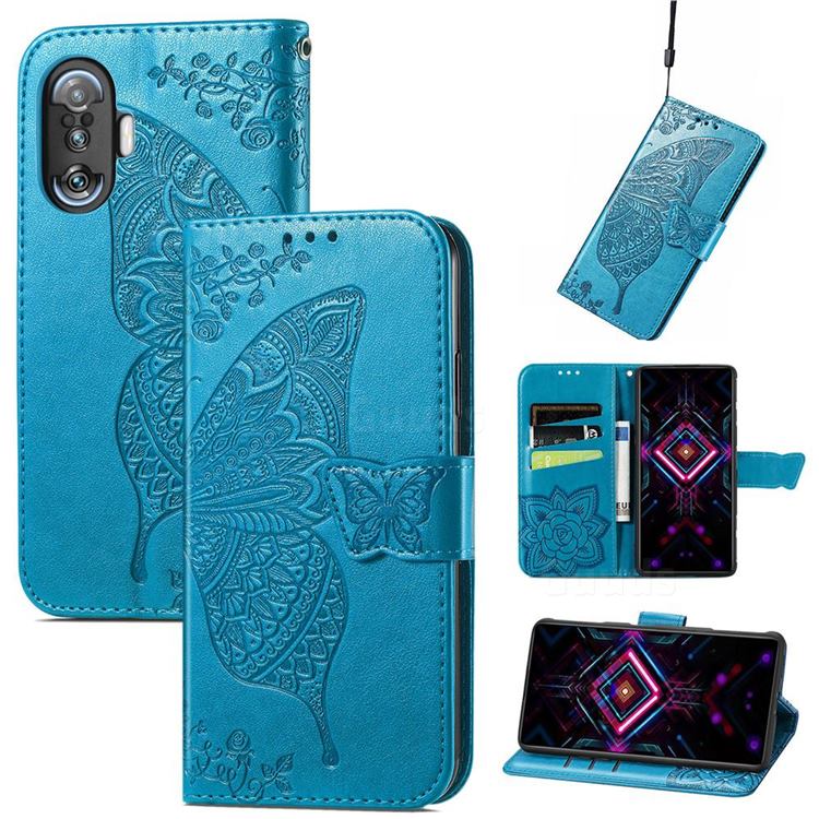 Embossing Mandala Flower Butterfly Leather Wallet Case for Xiaomi Redmi K40 Gaming - Blue