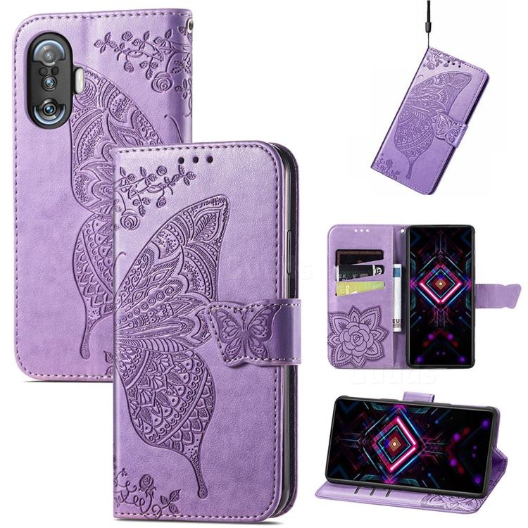 Embossing Mandala Flower Butterfly Leather Wallet Case for Xiaomi Redmi K40 Gaming - Light Purple