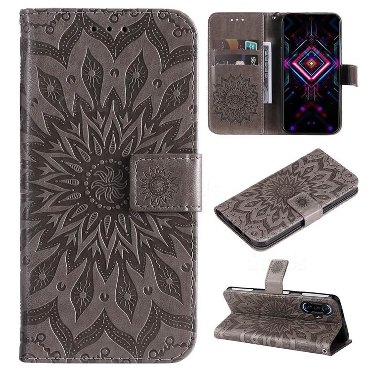 Embossing Sunflower Leather Wallet Case for Xiaomi Redmi K40 Gaming - Gray