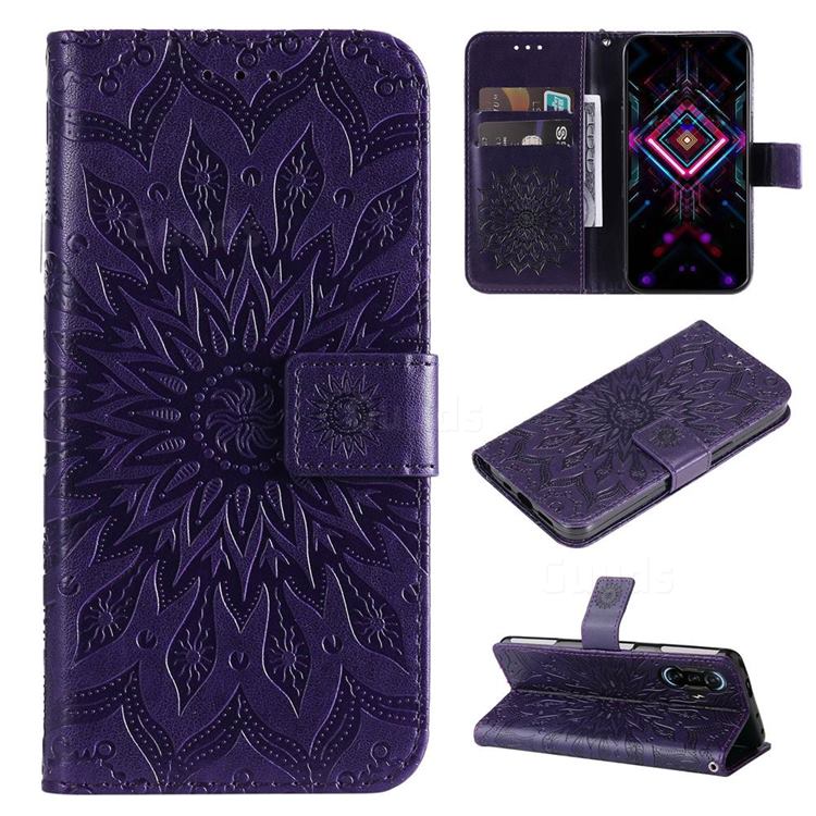 Embossing Sunflower Leather Wallet Case for Xiaomi Redmi K40 Gaming - Purple